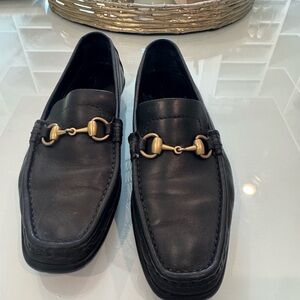 Gucci Black Loafers with Gold Horsebit Accents size 8